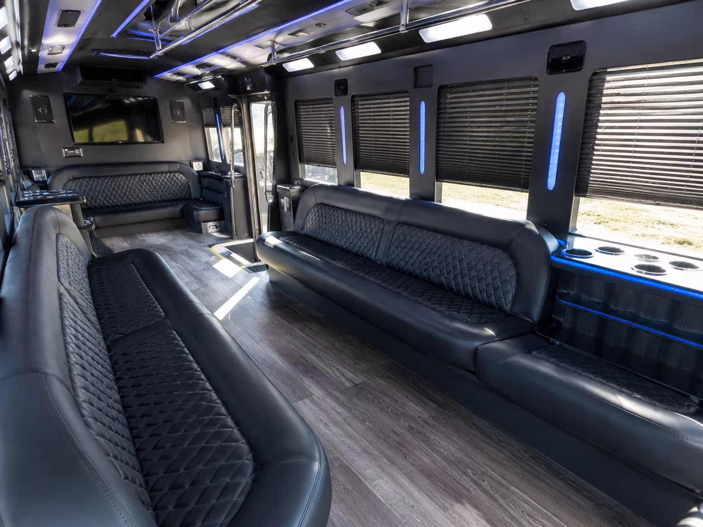 Interior of a party bus rental serving San Bernardino