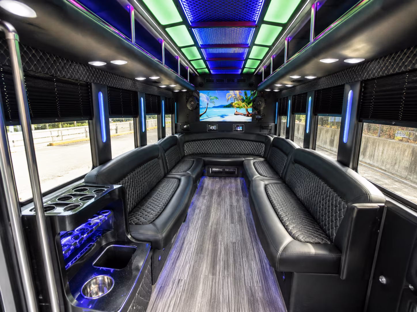 San Bernardino Bachelor & Bachelorette Transportation party bus interior