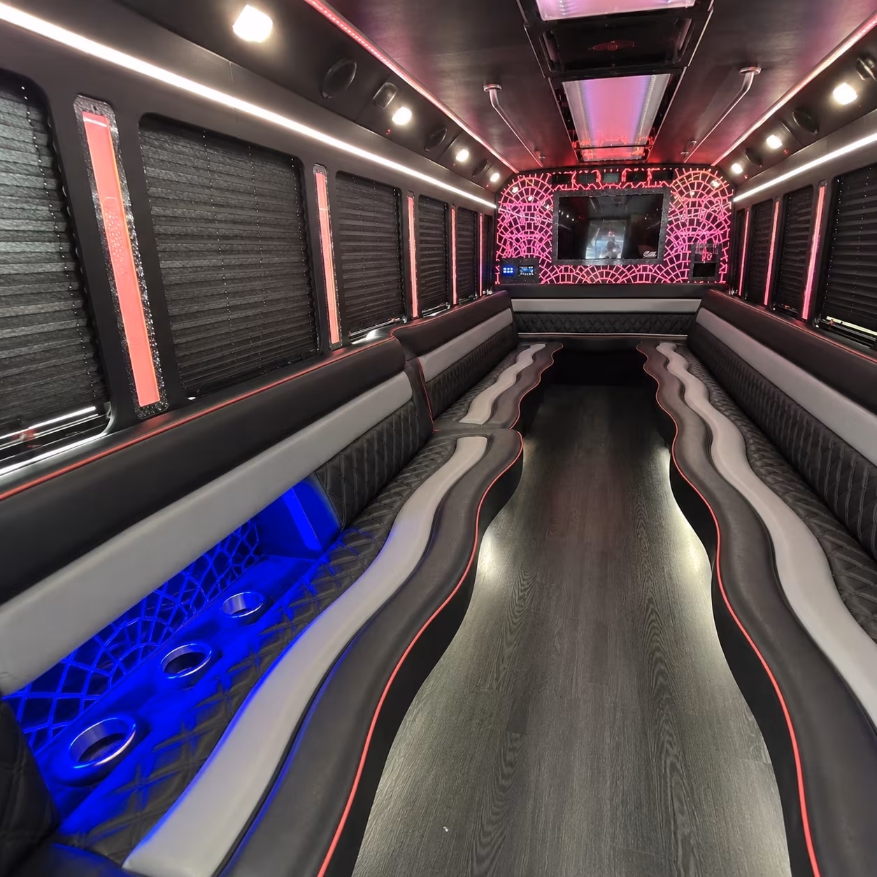 San Bernardino Birthday, Sweet 16, & Quinceañera Transportation party bus interior