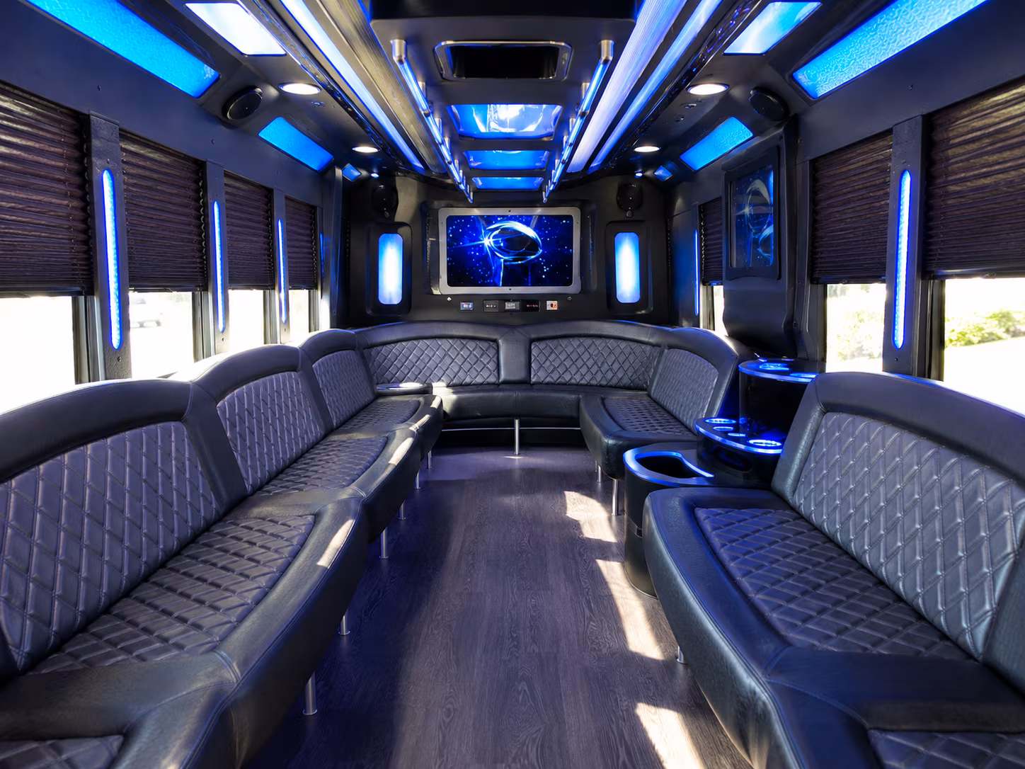 San Bernardino Private Event Transportation party bus exterior