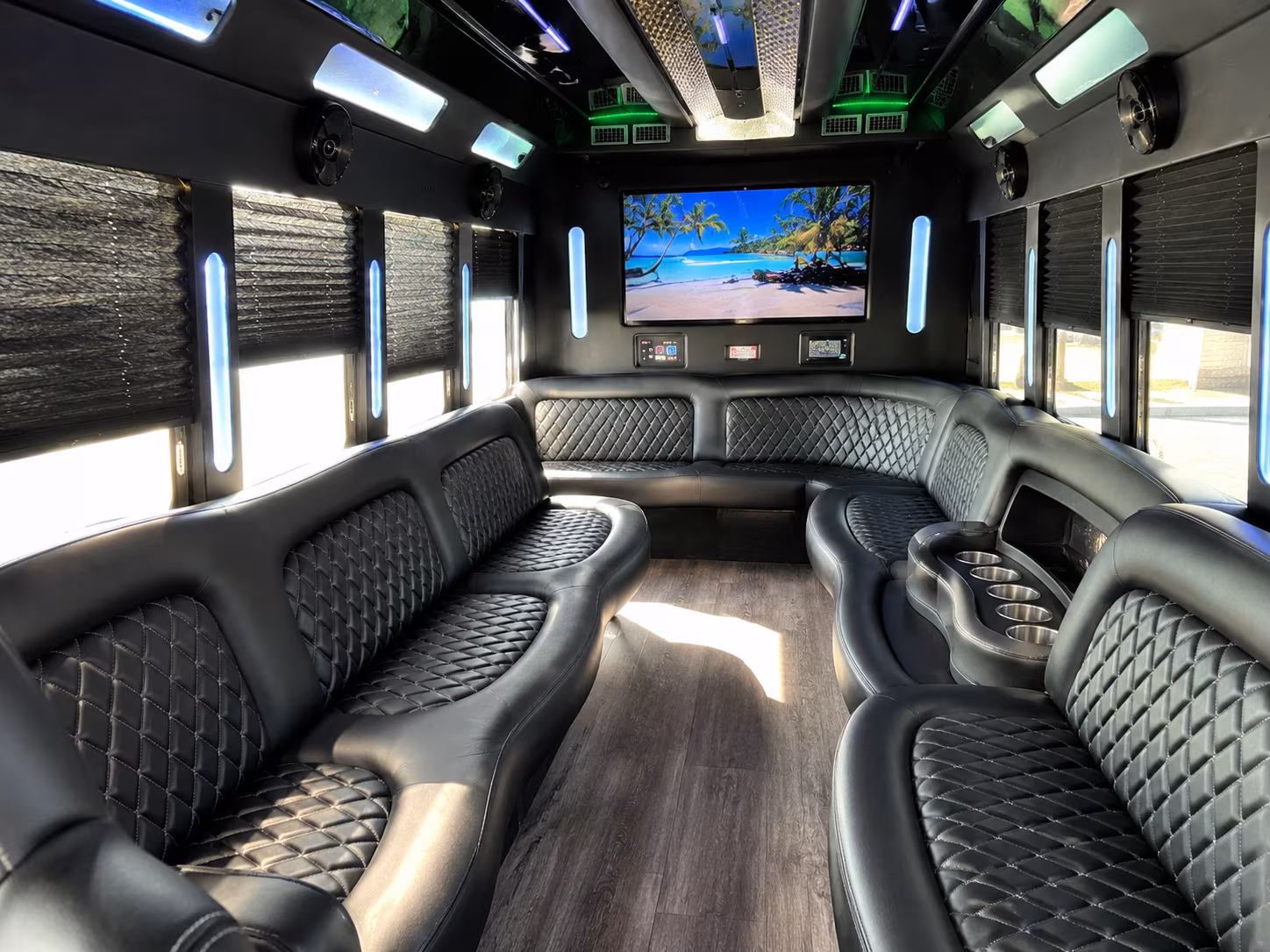San Bernardino Sporting Event Transportation party bus exterior