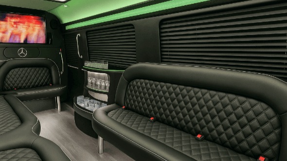 Interior of Charter Bus Company Chino's 14 Passenger Sprinter Limousine in Chino