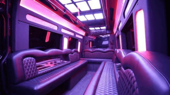 Interior of Charter Bus Company Upland's 14 Passenger Sprinter Limousine in Upland