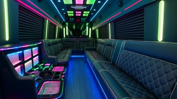 Interior of San Bernardino Party Bus Company's 20 Passenger Party Bus in San Bernardino