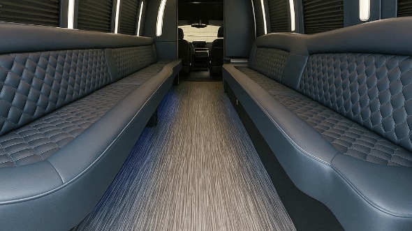 Interior of Charter Bus Company Rancho Cucamonga's 25 Passenger Party Bus in Rancho Cucamonga