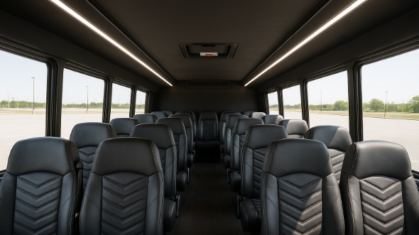 Interior of Charter Bus Company San Bernardino's 28 Passenger Minibus in San Bernardino
