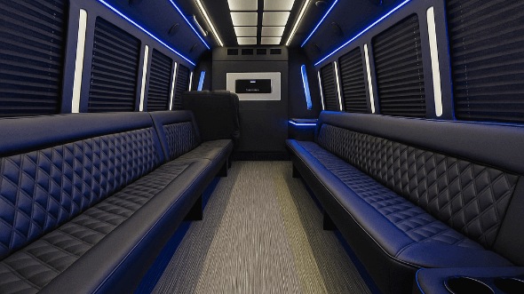 Interior of Charter Bus Company Redlands's 28 Passenger Party Bus in Redlands