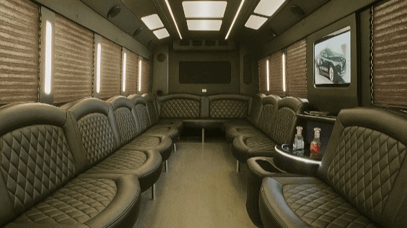 Interior of San Bernardino Party Bus Company's 30 Passenger Party Bus in San Bernardino