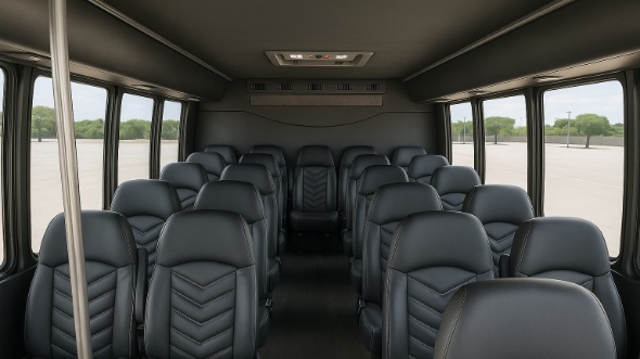 Interior of Charter Bus Company San Bernardino's 35 Passenger Mini Bus in San Bernardino