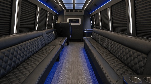 Interior of Charter Bus Company Rancho Cucamonga's 40 Passenger Party Bus in Rancho Cucamonga