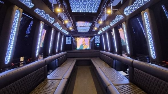 Interior of Charter Bus Company Redlands's 40 Passenger Party Bus in Redlands