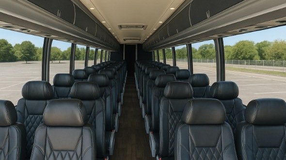 Interior of Charter Bus Company San Bernardino's 45 Passenger Charter Bus in San Bernardino
