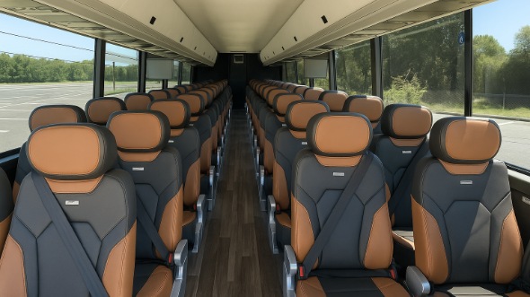 Interior of Charter Bus Company San Bernardino's 46 Passenger Charter Bus in San Bernardino