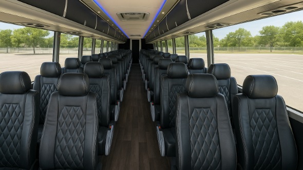 Interior of Charter Bus Company San Bernardino's 54 Passenger Charter Bus in San Bernardino