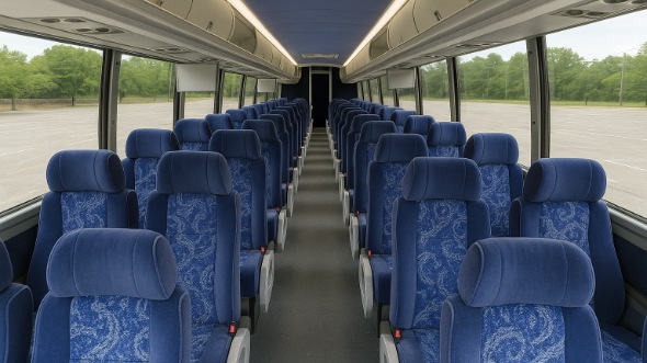 Interior of Charter Bus Company San Bernardino's 55 Passenger Charter Bus in San Bernardino