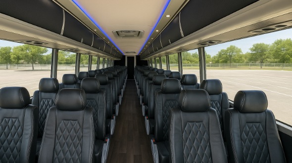 Interior of Charter Bus Company San Bernardino's 56 Passenger Charter Bus in San Bernardino