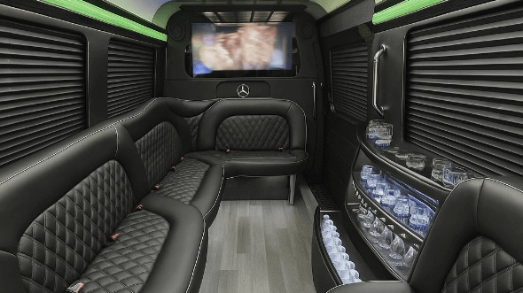 san bernardino 14 passenger sprinter limousine interior
